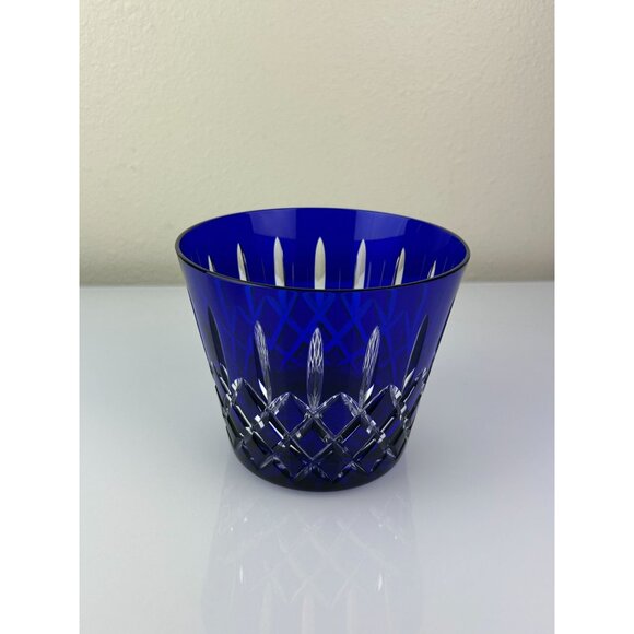 AJKA Arabella Cobalt Blue Cut to Clear Ice Bucket Vase Crystal Hungary Bohemian - Picture 10 of 11